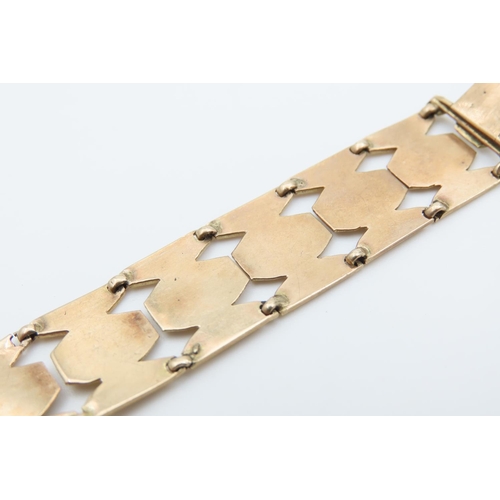 1221 - 9 Carat Yellow Gold Panel Set Ladies Bracelet 17.5cm Long