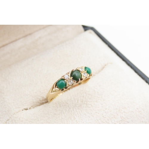 1224 - Jade and Diamond Ladies 18 Carat Yellow Gold Ring Size O