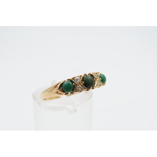 1224 - Jade and Diamond Ladies 18 Carat Yellow Gold Ring Size O