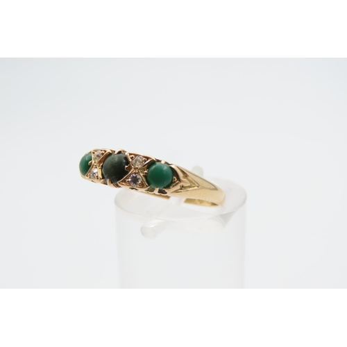 1224 - Jade and Diamond Ladies 18 Carat Yellow Gold Ring Size O