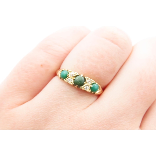 1224 - Jade and Diamond Ladies 18 Carat Yellow Gold Ring Size O