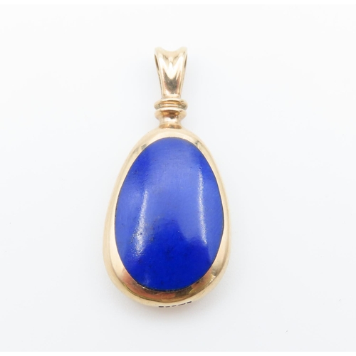 1227 - Lapis Lazuli and Mother of Pearl Panel Set 9 Carat Yellow Gold Mounted Pendant 3cm High