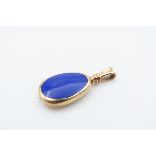 1227 - Lapis Lazuli and Mother of Pearl Panel Set 9 Carat Yellow Gold Mounted Pendant 3cm High