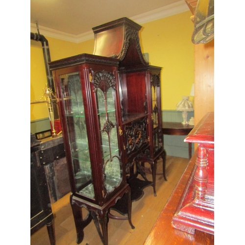 123 - Victorian Marquetry Decorated Mahogany Display Cabinet Finely Detailed Approximately 6ft Wide x 7ft ... 