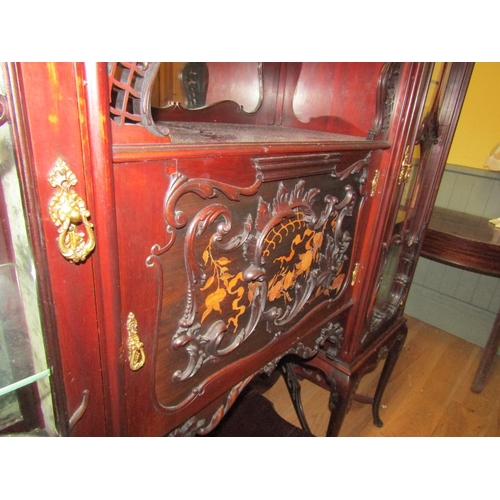 123 - Victorian Marquetry Decorated Mahogany Display Cabinet Finely Detailed Approximately 6ft Wide x 7ft ... 