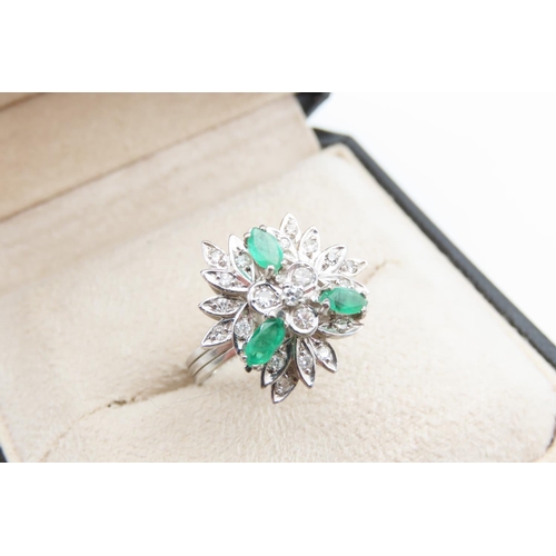 1231 - 18 Carat White Gold Diamond and Emerald Ladies Cluster Ring Finely Detailed with Basket Setting Reed... 