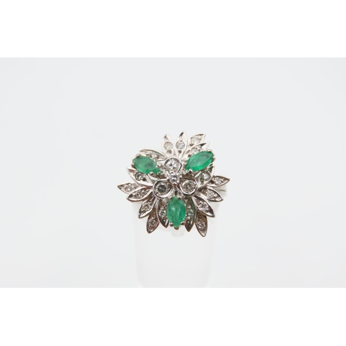 1231 - 18 Carat White Gold Diamond and Emerald Ladies Cluster Ring Finely Detailed with Basket Setting Reed... 