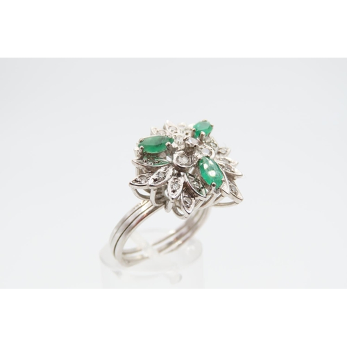 1231 - 18 Carat White Gold Diamond and Emerald Ladies Cluster Ring Finely Detailed with Basket Setting Reed... 