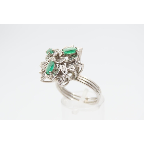 1231 - 18 Carat White Gold Diamond and Emerald Ladies Cluster Ring Finely Detailed with Basket Setting Reed... 