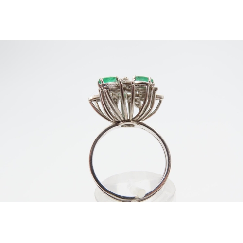 1231 - 18 Carat White Gold Diamond and Emerald Ladies Cluster Ring Finely Detailed with Basket Setting Reed... 