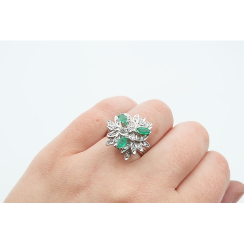 1231 - 18 Carat White Gold Diamond and Emerald Ladies Cluster Ring Finely Detailed with Basket Setting Reed... 