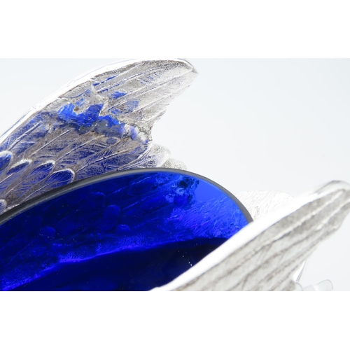 1234 - Silver Plated Swan Motif Table Centre Piece with Original Blue Bristol Glass Liner 20cm Wide x 15cm ... 