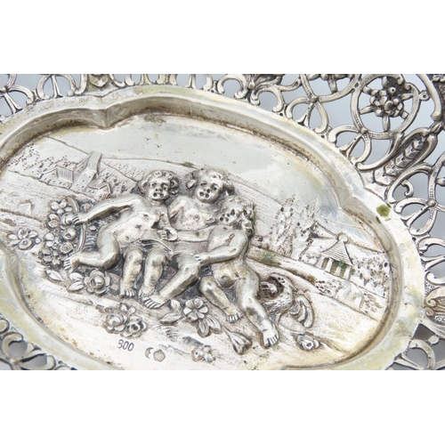 1235 - Pair of Silver Fruit or Bon Bon Dishes Cherub Motif Decoration to Centre Each 18cm Wide x 14cm Deep