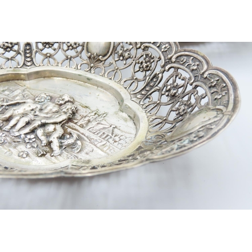 1235 - Pair of Silver Fruit or Bon Bon Dishes Cherub Motif Decoration to Centre Each 18cm Wide x 14cm Deep