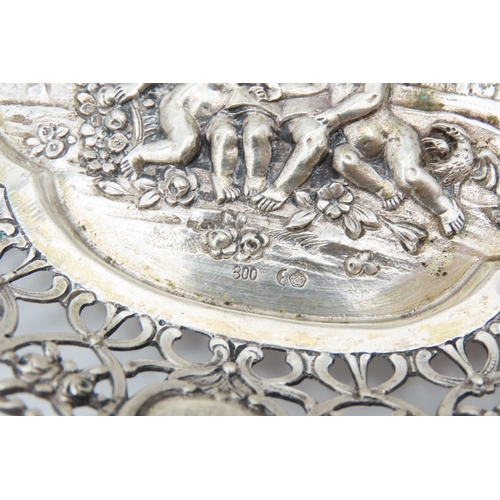 1235 - Pair of Silver Fruit or Bon Bon Dishes Cherub Motif Decoration to Centre Each 18cm Wide x 14cm Deep