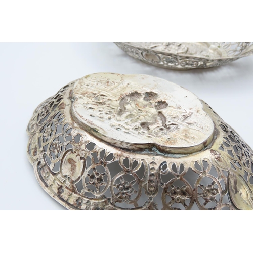 1235 - Pair of Silver Fruit or Bon Bon Dishes Cherub Motif Decoration to Centre Each 18cm Wide x 14cm Deep