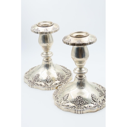 1239 - Pair of Silver Cantle Rests Turned Pedestal Form Attractively Detailed Each 18cm High