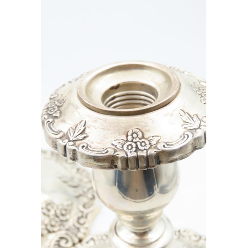 1239 - Pair of Silver Cantle Rests Turned Pedestal Form Attractively Detailed Each 18cm High