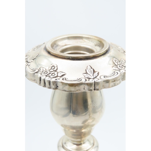 1239 - Pair of Silver Cantle Rests Turned Pedestal Form Attractively Detailed Each 18cm High