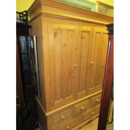 124 - Pine Twin Door Wardrobe Five Drawers to Base Approximately 5ft Wide x 6ft 6 Inches High