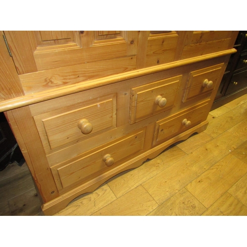 124 - Pine Twin Door Wardrobe Five Drawers to Base Approximately 5ft Wide x 6ft 6 Inches High