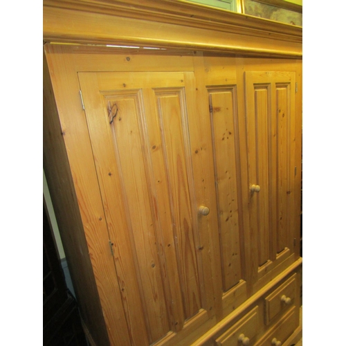 124 - Pine Twin Door Wardrobe Five Drawers to Base Approximately 5ft Wide x 6ft 6 Inches High