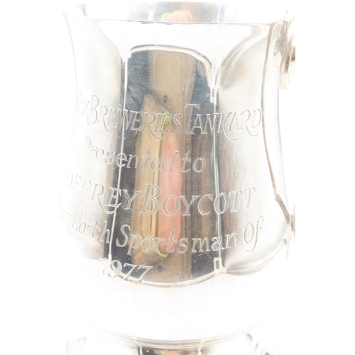 1240 - Silver Tankard Vaux Breweries Tankard Presented to Geoffrey Boycott Cricketer by Vaux North Sportsma... 