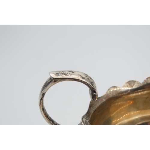 1243 - Silver Sauce Boat Flying Sea Scroll Handle Shaped Supports 13cm Wide x 8cm High