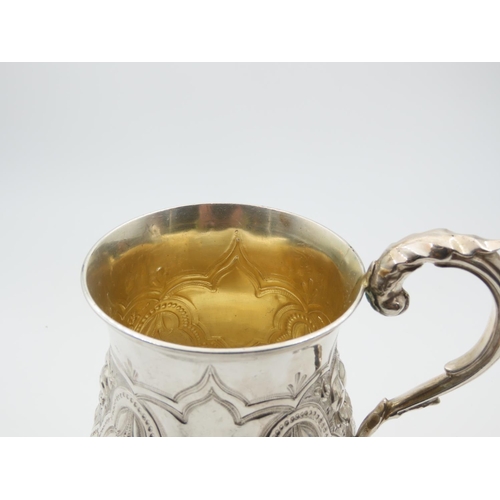 1247 - Silver Tankard Shaped Form Flying Sea Scroll Handle above Turned Pedestal Base 13cm High