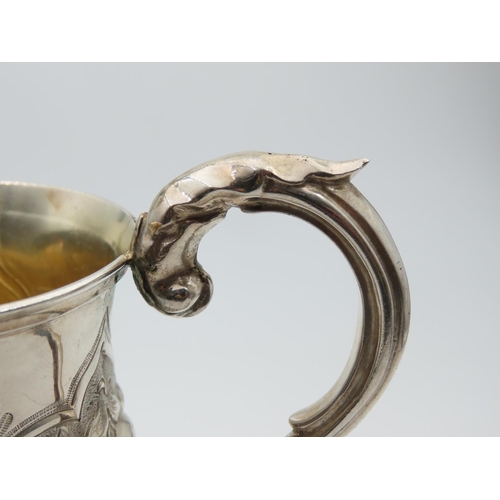 1247 - Silver Tankard Shaped Form Flying Sea Scroll Handle above Turned Pedestal Base 13cm High