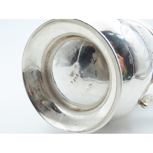 1247 - Silver Tankard Shaped Form Flying Sea Scroll Handle above Turned Pedestal Base 13cm High