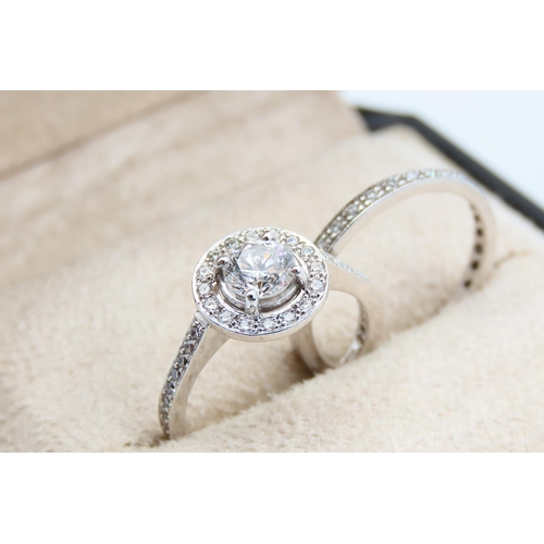 1250 - Pair of Platinum Rings Diamond Set Rings Main Ring .80 Carat Center Diamond Surrounded by Single Row... 