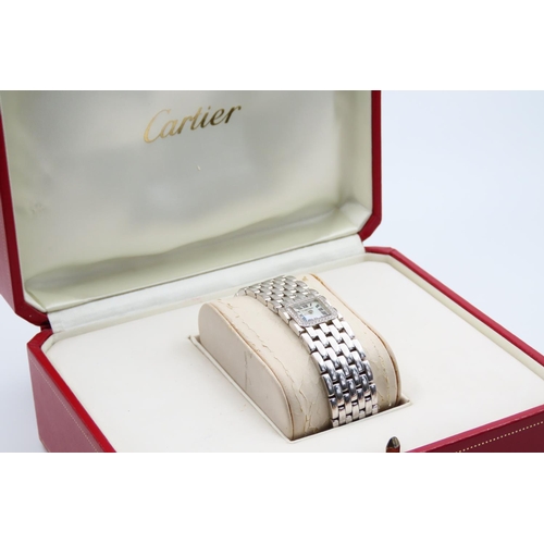 1252 - Cartier 18 Carat White Gold Ladies Watch Mother of Pearl Dial Roman Numeral Decorated Diamond Set Be... 