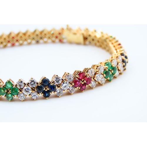 1254 - Unusual Diamond Ruby Sapphire and Emerald Set Bracelet Set in 18 Carat Yellow Gold Circa. 1960 Itali... 