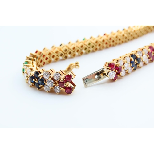 1254 - Unusual Diamond Ruby Sapphire and Emerald Set Bracelet Set in 18 Carat Yellow Gold Circa. 1960 Itali... 