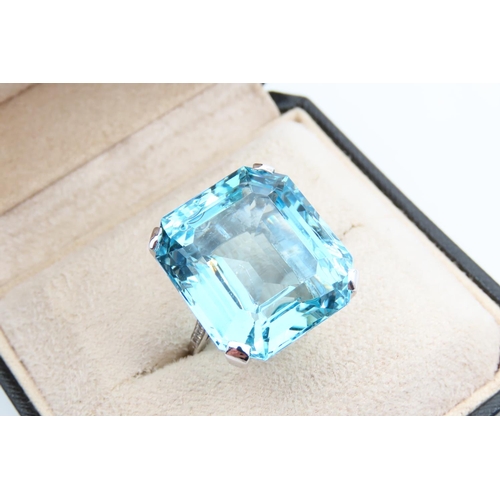 1255 - Exceptional Aquamarine Asher Cut Statement Ring Four Claw Setting Set Mounted on Platinum Band Aquam... 