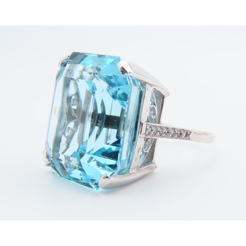 1255 - Exceptional Aquamarine Asher Cut Statement Ring Four Claw Setting Set Mounted on Platinum Band Aquam... 