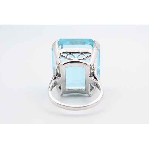 1255 - Exceptional Aquamarine Asher Cut Statement Ring Four Claw Setting Set Mounted on Platinum Band Aquam... 