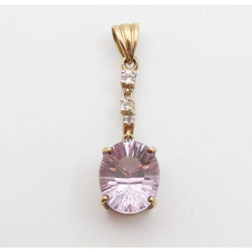 1265 - Pale Amethyst and Gemstone Set 9 Carat Yellow Gold Pendant 3cm Drop Four Claw Setting