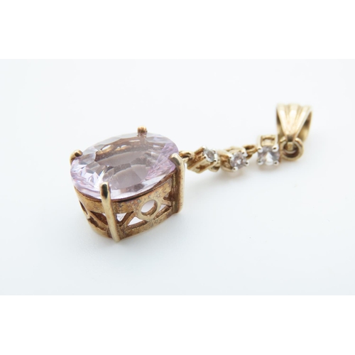 1265 - Pale Amethyst and Gemstone Set 9 Carat Yellow Gold Pendant 3cm Drop Four Claw Setting