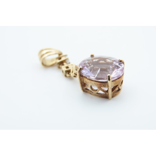 1265 - Pale Amethyst and Gemstone Set 9 Carat Yellow Gold Pendant 3cm Drop Four Claw Setting