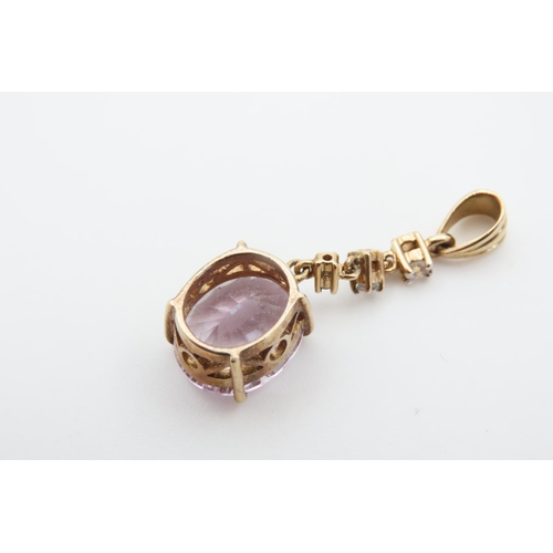 1265 - Pale Amethyst and Gemstone Set 9 Carat Yellow Gold Pendant 3cm Drop Four Claw Setting