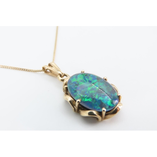 1269 - Opal 9 Carat Yellow Gold Set Pendant Mounted on 9 Carat Yellow Gold Chain 46cm Long Pendant 2cm High