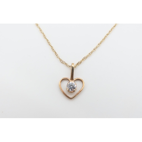 1271 - 9 Carat Yellow Gold Heart Motif Pendant Gem Set on 9 Carat Yellow Gold Chain 40cm Long Pendant 1cm H... 