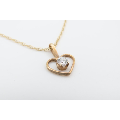 1271 - 9 Carat Yellow Gold Heart Motif Pendant Gem Set on 9 Carat Yellow Gold Chain 40cm Long Pendant 1cm H... 