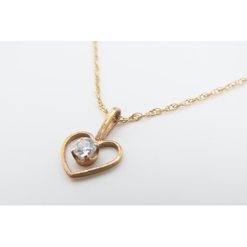 1271 - 9 Carat Yellow Gold Heart Motif Pendant Gem Set on 9 Carat Yellow Gold Chain 40cm Long Pendant 1cm H... 