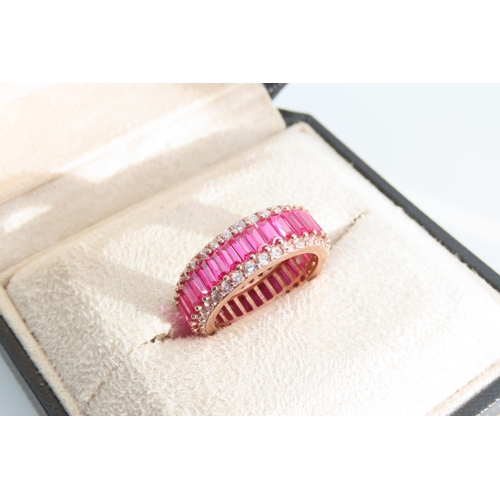 1278 - Pink Garnet Silver Gilt Ladies Full Eternity Ring Size O