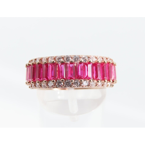 1278 - Pink Garnet Silver Gilt Ladies Full Eternity Ring Size O