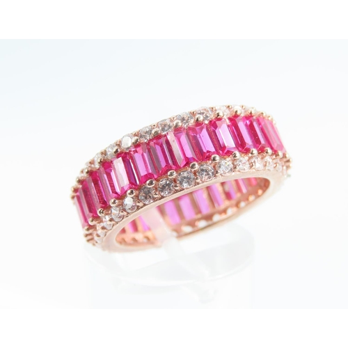 1278 - Pink Garnet Silver Gilt Ladies Full Eternity Ring Size O