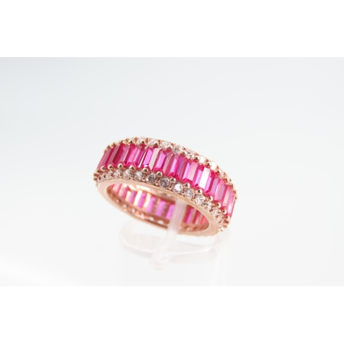 1278 - Pink Garnet Silver Gilt Ladies Full Eternity Ring Size O